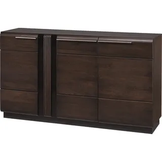 Furniture24 Kommode Porti 45 Sideboard 3 türiger Eiche Massivholz Naturfurnier Eiche Schoko - Blau
