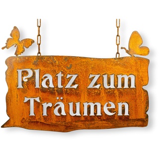 Blümelhuber Edelrost Schild "Platz zum Träumen" zum Aufhängen - wetterfeste Gartendeko - Edelrost Deko für Garten, Terrasse und Balkon