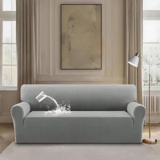 BellaHills Wasserdicht Sofabezug Moderne Sofaüberwurf Elastische Sofahusse für Wohnzimmer Protector für Hunde Haustiere, Hellgrau, 3 Sitzer(180-203CM)
