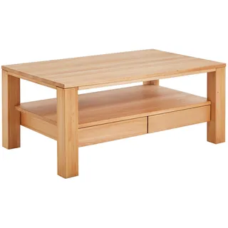 Linea Natura Couchtisch , Buchefarben , Holz , Kernbuche , massiv , 2 Schubladen , rechteckig , eckig , 70x47.5x110 cm , Stauraum , Wohnzimmer, Wohnzimmertische, Couchtische, Couchtische eckig