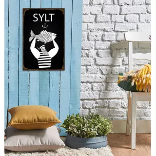 queence Metallbild »Sylter Fisch« Schriftzug   Schriftzüge   Schwarz-Weiß 1 Stk. tlg. Stahlschilder, weiß