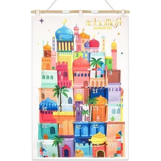 Herbruikbare Ramadan adventskalender mit 30 Taschen | Multicolor Eid Dekoration | Ramadan Zähler aufknöpfer Kalender | 10 x 10 cm - Ramadan Mubarak