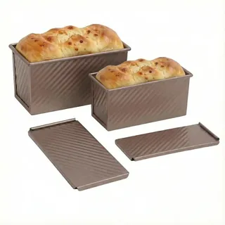 URMONA 2 Stück Toastbrot Brotbackform Mit Deckel, Toastbrotform & Kastenform mit Belüftungslöchern, Ideal für Brot, Gebäck & Kuchen, Kohlenstoffstahl Für Ofen und Backautomat(M+L, Roségold)