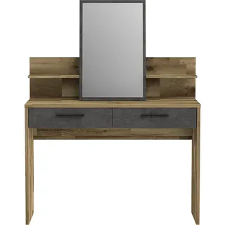 Forte RICCIANO Schminktisch 110 120, Moderner Schminktisch mit 2 Schubladen, Frisiertisch, Holzwerkstoff, Betonoptik Dunkelgrau/Stabeiche Holydekor, 114,5 cm breit x 147,1 cm hoch x 41,3 cm tief