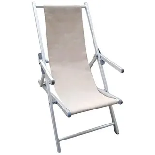KLAPPBARER LIEGESTUHL MIT ARMLEHNE AUS ALUMINIUM UND GEWEBE GRAU-BEIGE MOD. MARE