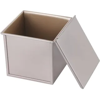 CHEFMADE Quadratische Pullman Laib Pfanne mit Deckel, 1 Pfund Teig kapazität Antihaft-Rechteck flache Toast box zum Backen im Ofen 5.7" x 5.7"x 5.2"(Champagner gold)