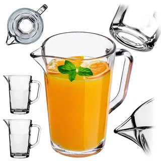 KADAX 2 x Krug 1L, Glaskanne, Glaskrug aus robustem Glas, Wasserkrug mit Auslauf und handlichem Griff, Glaskaraffe für kalte Getränke, Saft, Milch, Eistee, transparent (Tim)