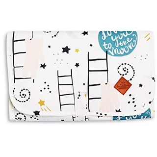 Fun with Mum Antiallergisch Tragbare Wickelauflage für Babys Kleinkind Baby-Wickelunterlage 60 x 32 cm 100% Baumwolle - Love to the Moon