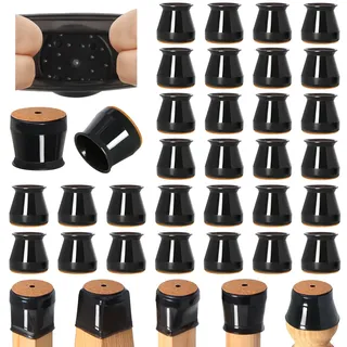 32 Stück Schutzkappen Für Stuhlbeine mit Filz, silikon Stuhlbeinkappen, Filzgleiter für Stühle Schwarz, Möbelgleiter Für Hartholzböden Rund Eckig (Klein)