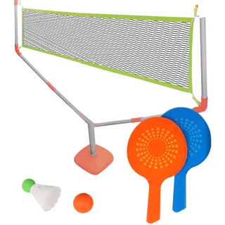 BLUE SKY - 2-in-1 Schlägerspiel Badminton und Tennis - Outdoor-Spiel - 042892 - Multicolor - Kunststoff - Spiel für Kinder - Training - Set - 144 cm x 118 cm - Ab 6 Jahren
