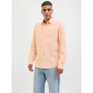 Langarmhemd JACK & JONES "JJESUMMER SHIRT LS SN", Herren, Gr. S, N-Gr, orange (peach parfait), Web, Obermaterial: 83% Baumwolle, 17% Leinen, unifarben, comfort fit taillenbedeckt, ohne Ausschnitt, Manschette, Hemden Langarmhemd, mit Hemdkragen