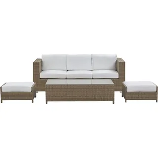Beliani Lounge Set BELLUNO Weiss Silber, Braun PE Rattan Kaffeetisch 2 Ottomane Auflagen Modern Outdoor - Gr.: onesize