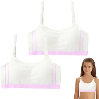 ZWWOGE 2 Stück Bustier Damen Baumwolle, Bustier Mädchen Gepolstert, Mädchen-Sport-BH, Nahtloser Trainings -BH, Teens Unterwäsche mit Verstellbarem Schultergurt, für 10–16 Jahre (Rosa, Einheitsgröße)