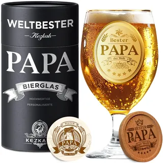 KEZKALS Vatertagsgeschenk für Papa, Bierglas mit Gravur, Personalisierte Geburtstag Beste Geschenk für Papa, Vatertag Geschenk