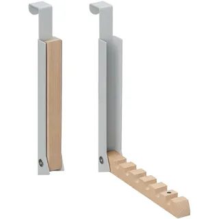 Relaxdays Türgarderobe klappbar 2er Set, zum Einhängen, Türhaken 6 Kleiderbügel, Metall & Holz, für 2 cm Türfalz, grau