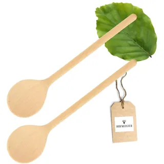 2x HOFMEISTER® Holz-Kochlöffel, 35 cm, Naturprodukt: handgefertigt, plastikfrei, Keine Kratzer im Topf, unbehandelt, hitzebeständig, antibakterieller Rührlöffel aus Buche, rund