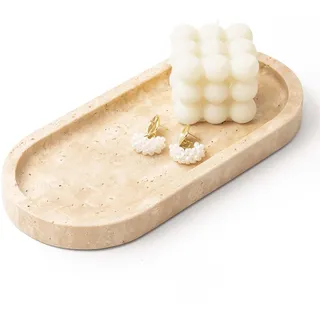 WORHE Italy ovale Marmor-Kosmetiktabletts,Tablett Klein,für Schmuck Kerzen Parfüm, Nippes, Badezimmer, Kommode, Küche, Aufbewahrungs-Organizer Desin for Heimdekoration,Travertin Beige BH102