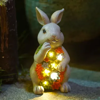 Yeomoo Solar Kaninchen Figuren Gartendeko für Draußen,Hase mit Sukkulenten Solarlampe Deko Bunny Figur Dekoration Zimmer Garten Lustig Geschenke für Frauen Kinder Balkon Terrasse Feengarten 20CM