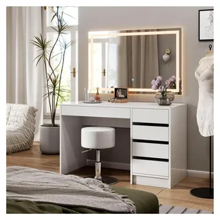 Hocker Design, Weiß, 33,5 x 67 cm für Schminktisch, höhenverstellbar mit strapazierfähigem Kunstlederbezug - Weiß
