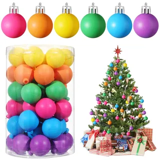 Simgoing Weihnachtskugel-Ornamente, neonfarben, Weihnachtsbaumschmuck, Bunte bruchsichere Kugeln, Kunststoff, zum Aufhängen, für Weihnachtsfeier, 48 Stück, 3,8 cm