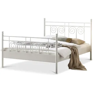 Metallbett Sara – 100 x 210 cm / weiss-kupfer-gewischt