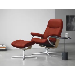 Stressless Stressless® Relaxsessel »Consul«, (Set, Relaxsessel mit Hocker), mit Hocker, mit Cross Base, Größe S, M & L, Holzakzent Eiche rot