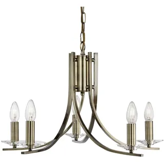 Kronleuchter Industrial-Nordico Ascona Stahl Messing Glas 5 Lichter E14