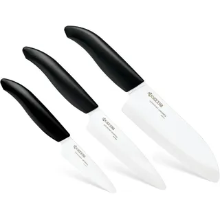 Kyocera GEN Messerset 3-tlg. Keramik Santokumesser 14 cm, Gemüsemesser 11 cm, Schälmesser 7,5 cm Schwarz