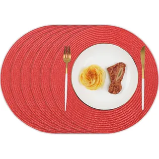 Homcomodar Tischsets Rund 6PCS Rot Weihnachten Platzsets Abwaschbar 34cm Platzdeckchen Hitzebeständigem Tisch Tischsets für Küche Abendessen