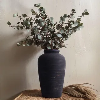 Große schwarze Keramikvase, 27,9 cm hoch, rustikale Bauernhaus-Vase, Vintage, dekorative Terrakotta-Vase für Esstisch, Regal, Schlafzimmer, Wohnzimmer, Küche, Büro, Badezimmer, Kaminsims, Tafelaufsatz