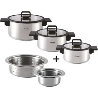 Stapelbares Kochtopfset, 5-teilig, Edelstahl, poliert - b.miracle