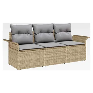 3-teiliges Garten-Sofa-Set mit Kissen Beige Poly-Rattan Lounge Sofa Outdoor - Beige