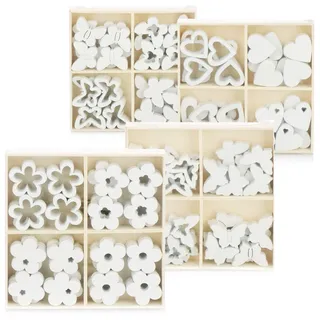 com-four® 128-teiliges Set Streudeko - Schmetterlinge, Herzen und Blumen aus Holz in mehreren Designs - Holz-Streudeko zum Dekorieren und Basteln (128 Stück Herz Blume Schmetterling)
