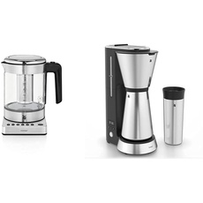 WMF Küchenminis 2 in 1 Vario Wasserkocher mit Temperatureinstellung, 1,0l, 1900 W, Teekocher Glas mit Teebeutelhalter und Sieb & Küchenminis Aroma Filterkaffeemaschine mit Thermoskanne, 870 Watt