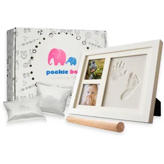 Pookie Boo Premium Baby Hand und Fußabdruck Set selber machen - mit Echtholz Bilderrahmen, Acrylglas & Platzhalter für 2 Babyfotos - Perfekte Geschenkidee für Kleinkinder, Väter und Mütter