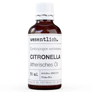 wesentlich. Citronella Öl - ätherisches Öl - 100% naturrein (Glasflasche) - u.a. für Duftlampe und Diffuser (50ml)