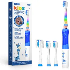 Seago Elektrische Zahnbürste Kinder ab 3 Jahren mit bunten LED Licht, 4 Aufsteckbürste, Smart Timer, Wasserdicht IPX7,SG977