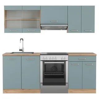 Vicco Küchenzeile R-Line 200 cm Blau-Grau