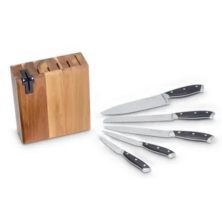Echtwerk Messerset , Braun, Schwarz, Edelstahlfarben , Metall , 6-teilig , 9.5x36.4x24.5 cm , ergonomischer Griff , Kochgeschirr, Küchenmesser, Messersets