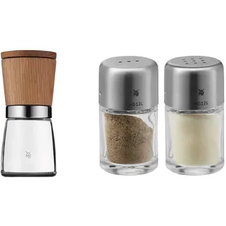 WMF Ceramill Nature Salz und Pfeffer Mühle, unbefüllt, für Salz, Pfeffer, Chilli, Salzmühle, Pfeffermühle Holz, Keramikmahlwerk & Bel Gusto Salz und Pfeffer Streuer Set 2-teilig, Streuer klein