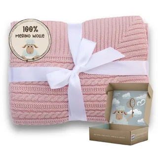 MIRARI Kids Babydecke Wolle aus 100% Merino Wolle - Kuscheldecke Baby 75x100cm - Wolldecke Kinderwagen - Geschenk Geburt Mädchen - Must Have Erstausstattung – Babydecke Strick - Wolldecke klein