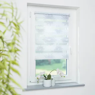 Doppelrollo GARESA "Blüte" Gr. 5, grau (weiß, grau, weiß, weiß), B:50cm H:150cm, Polyester, Rollos, Doppelrollo, dekorativ, bedruckt, Topseller