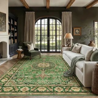 PureCozy Teppich Wohnzimmer 200x300cm Waschbarer Teppiche,Grün Gold | Weich Kurzflor Groß Carpet, Rutschfest, Leicht, Schlafzimmer, Esszimmer, Büro, Kinderzimmer