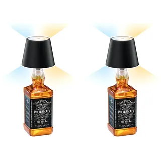 ledscom.de 2 Stück LED Tischlampe, Flaschenlampe FLAAK mit Akku + Touchschalter, 3 Lichtfarben, dimmbar, schwarz, IP44, ohne Flasche