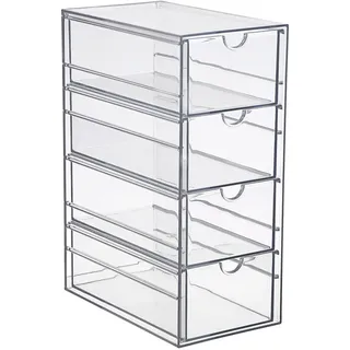 TOLIDA Acryl Schreibtisch Organizer mit 4 Schubladen Aufbewahrungsbox | Schubladenbox mit Ausziehfunktion Transparente Aufbewahrung für Schreibtisch Büro Stifte Bürobedarf Kosmetik Schmuck