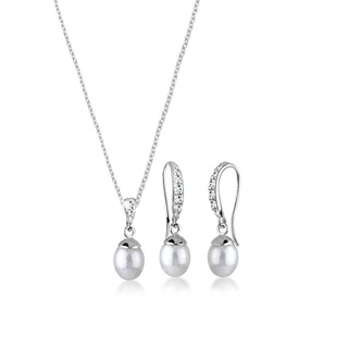 Elli Schmuckset Damen Elegant Ohrhänger Set Süßwasserzuchtperle und Kristalle in 925 Sterling Silber