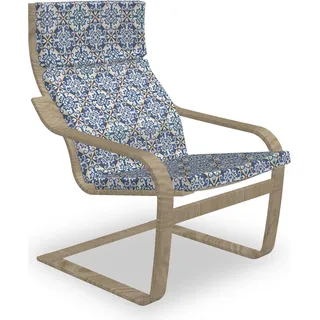 ABAKUHAUS marokkanisch Poäng Sessel Polster, Azulejo Keramik Motiv, Sitzkissen mit Stuhlkissen mit Hakenschlaufe und Reißverschluss, Blau Creme Marigold - Blau