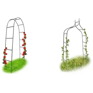 Relaxdays Torbogen Garten pulverbeschichteter Stahl & Rosenbogen Metall, wetterfest, romantischer Rankenbogen, Deko-Spitzen, HxBxT 255 x 140 x 38 cm, dunkelgrün