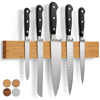 LARHN Magnetleiste Messer aus Bambus mit Extra Starkem Magnet - 40 cm - Messerhalter Magnetisch Holz für Utensilien und Werkzeuge - Unbestückte Messerblöck