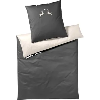 elegante Soft-Flanell-Bettwäsche-Garnitur Alpenchic Hirsche Farbe Graphit Größe 200x220+2x80x80 - Grau